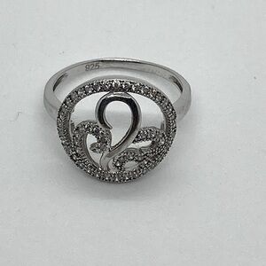 Vtg Sterling Silver 925 & Clear Pave Cz Round Shaped Filigree Style Ring Sz 6